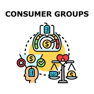 Consumer groups understanding purchasing behavior and market segmentation Stock Illustration