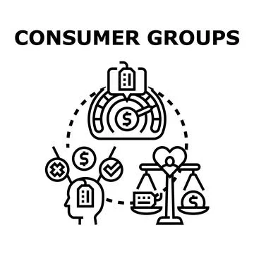 Consumer groups understanding purchasing behavior and market segmentation Stock Illustration