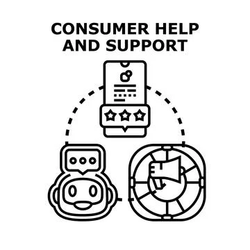 Consumer help and support concept including online feedback and chatbot Stock Illustration