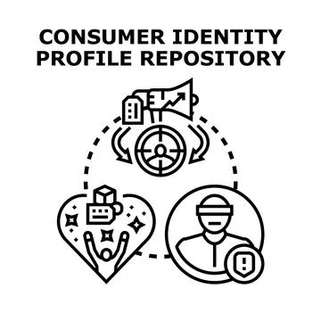 Consumer identity profile repository data management concept Stock Illustration