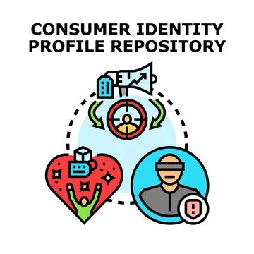 Consumer identity profile repository data management concept 스톡 일러스트