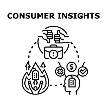 Consumer insights analysis evaluating customer feedback and business challeng Illustrazione stock
