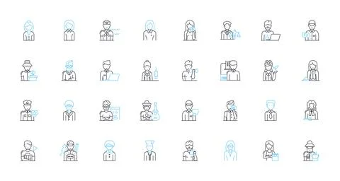 Consumer insights linear icons set. Behavior, Trends, Sentiment, Opinions Stock Illustration