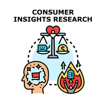 Consumer insights research process evaluating decision trends Illustrazione stock