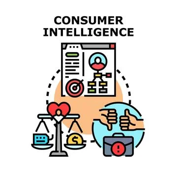 Consumer intelligence analyzing market data and customer behavior Illustrazione stock