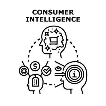 Consumer intelligence analyzing market data and customer insights Stock Illustration