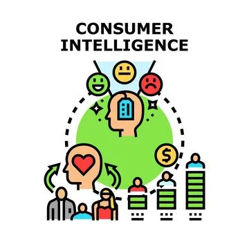 Consumer intelligence analyzing market research data 스톡 일러스트