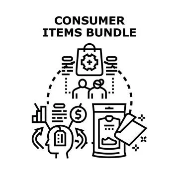 Consumer items bundle purchasing and marketing strategy Illustrazione stock