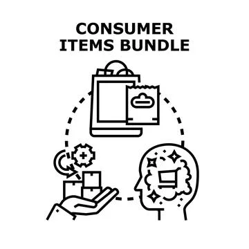 Consumer items bundle purchasing and delivery concept Stock Illustration