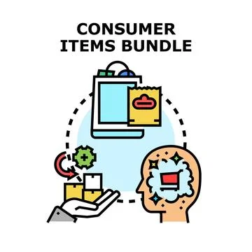 Consumer items bundle purchasing and delivery concept Stock Illustration