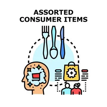 Consumer items concept showing shopping and purchase decision Stock Illustration