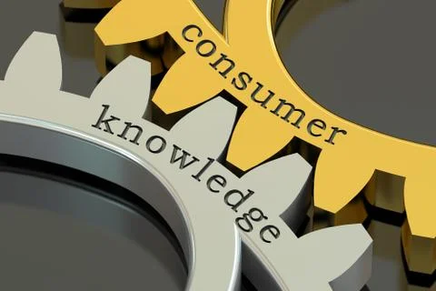 Consumer knowledge concept on the gearwheels, 3D rendering Stock Illustration