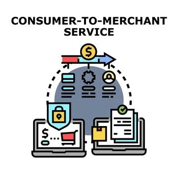 Consumer to merchant service process illustration Stock Illustration
