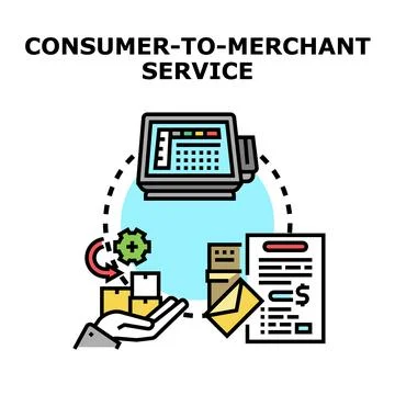 Consumer to merchant service process transaction commerce Stock Illustration
