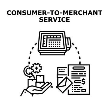 Consumer to merchant service process transaction commerce Stock Illustration