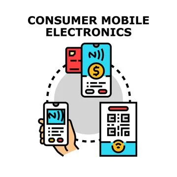 Consumer mobile electronics operating digital cashless payments Stock Illustration