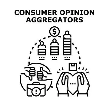 Consumer opinion aggregators collecting feedback for product review Stock Illustration