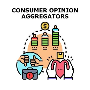 Consumer opinion aggregators collecting feedback for product review Illustrazione stock