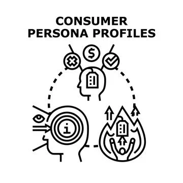 Consumer persona profiles creating customer understanding Stock Illustration
