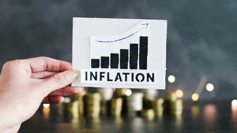 Consumer prices increase and inflation going up, graph with stats and text in Stock Footage 200926262