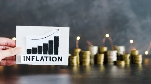 Consumer prices increase and inflation going up, graph with stats and text in Video stock 200926301