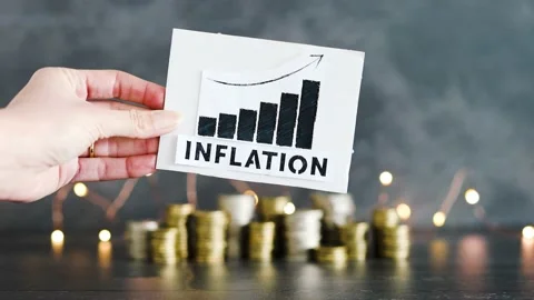 Consumer prices increase and inflation going up, graph with stats and text in Stock Footage 200932336