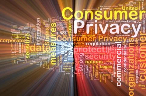 Consumer privacy background concept wordcloud glowing Stock Illustration