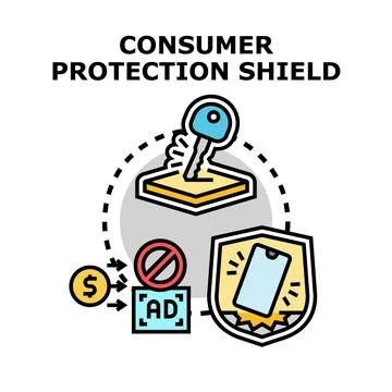 Consumer protection shield safeguarding data and privacy Stock Illustration