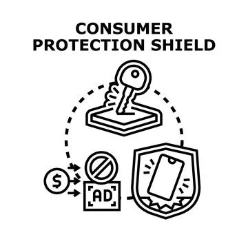 Consumer protection shield safeguarding data and privacy Stock Illustration