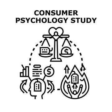 Consumer psychology study analyzing decision making process Stock Illustration