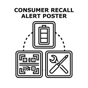 Consumer recall alert poster displaying product safety issues Stock Illustration