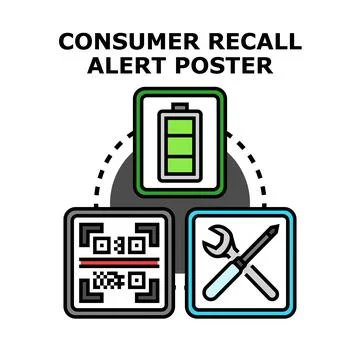Consumer recall alert poster displaying product safety issues Stock Illustration