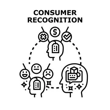 Consumer recognition process analyzing brand perception and decision Stock Illustration