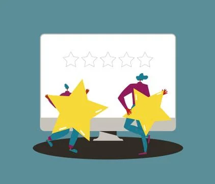 Consumer review. Feedback concept. Two teenagers holding stars. Young people  Stock Illustration