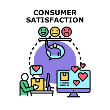 Consumer satisfaction evaluating experience and online shopping Stock Illustration