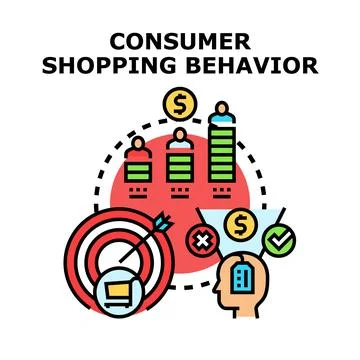Consumer shopping behavior making purchase decisions concept Stock Illustration