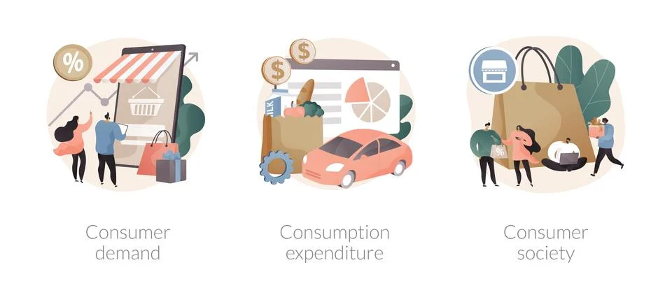Consumer society abstract concept vector illustrations. Stock Illustration