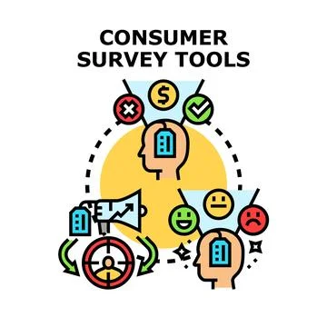 Consumer survey tools collecting feedback and analyzing data Illustrazione stock