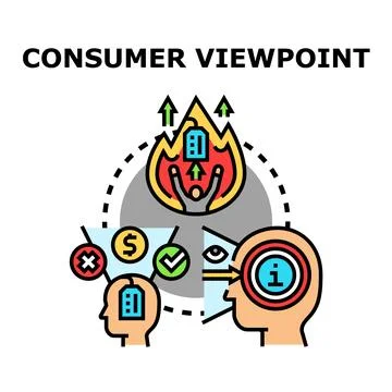 Consumer viewpoint evaluating product information and making decisions Stock Illustration