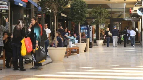 Consumers at Shopping Mall Pan Stock Footage