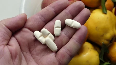 Consuming natural fruit instead of vitamin pills, comparison with vitamin pil 動画素材 166704831