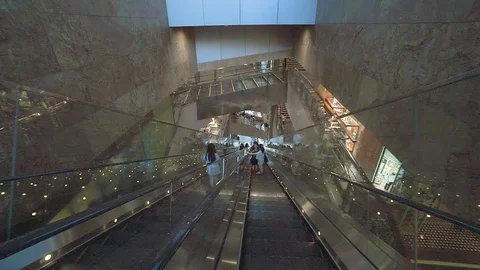 Consumption concept. Hyperlapse. Customers clients moving on escalator Stock Footage 106992160