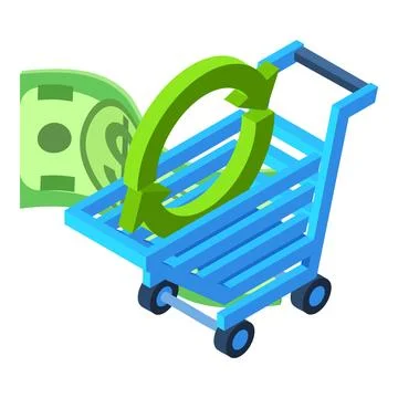 Consumption concept icon isometric vector. Dollar bill and empty shopping cart Stock Illustration