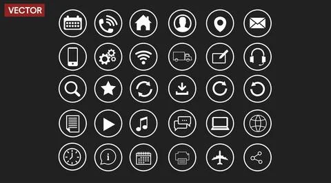 Contact, App or Web Icon Set. Black and White Illustration Illustrazione stock