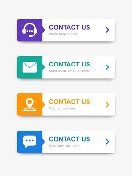 Contact banner set with headset, email, location, and chat icons, colorful .. Stock Illustration