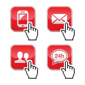 Contact buttons set with cursor hand icon Stock Illustration