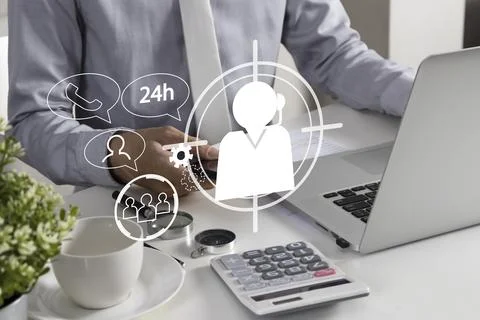 Contact the call center for problem solving and customer service 24 hours a.. Stock Photos
