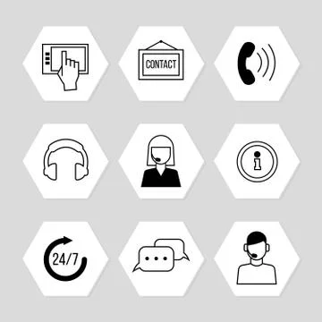 Contact centre or online support icons set Illustrazione stock