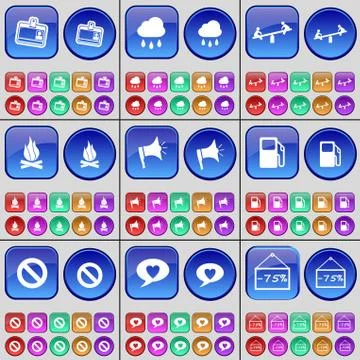 Contact, Cloud, Swing, Campfire, Megaphone, Gas station, Stop, Chat bubble, Disc Stock Illustration