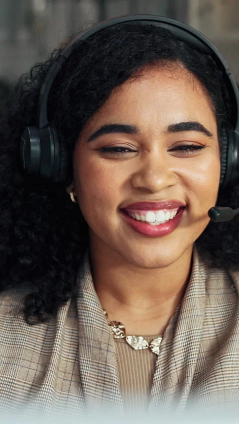 Contact, computer or woman with headset in call center, telemarketing or sales Stock Footage 335352094